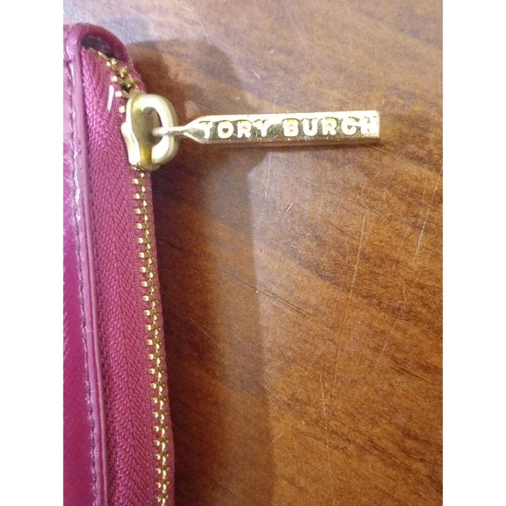 Tory Burch Maroon Leather Continental Zip Wallet